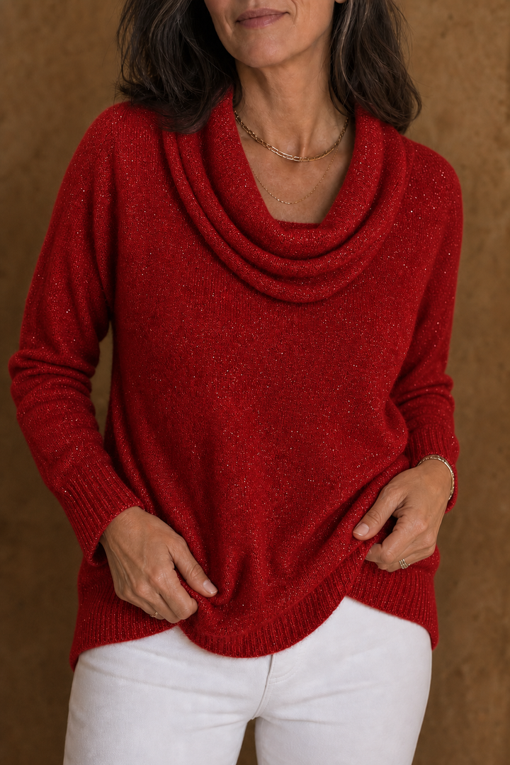 Sparkle – Shimmer Cowl-Neck Long Sleeve Top