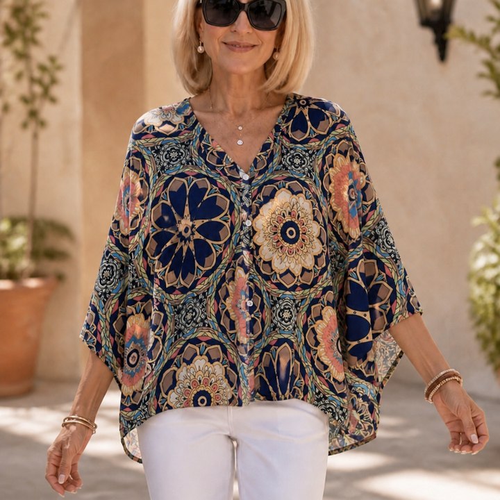 Wanderloom – V-Neck Blouse With A Drape That Skims, Not Clings
