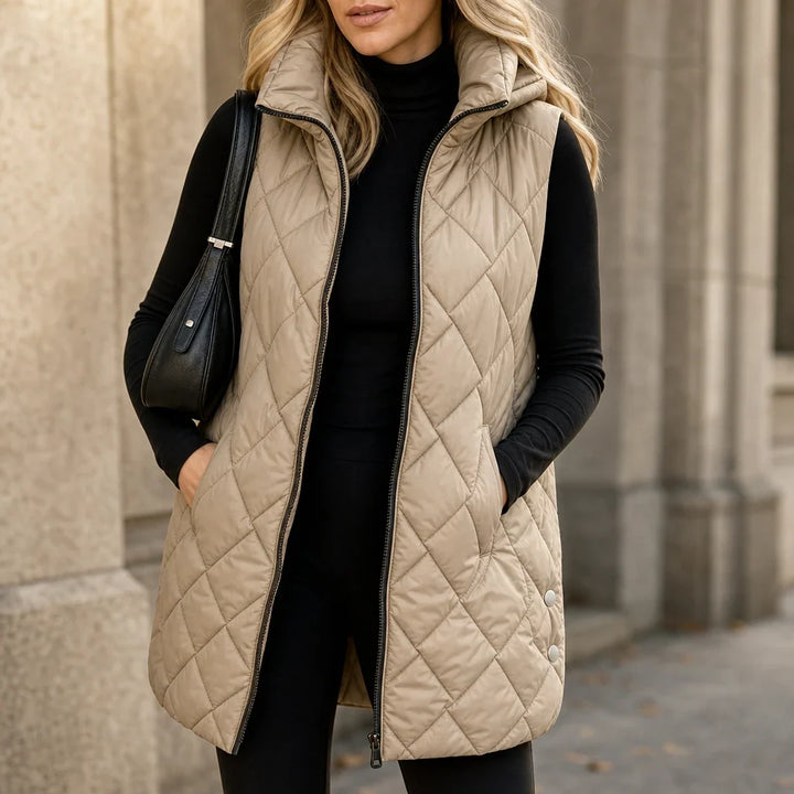 Quilted Muse – Quilted Hooded Mid-Length Vest