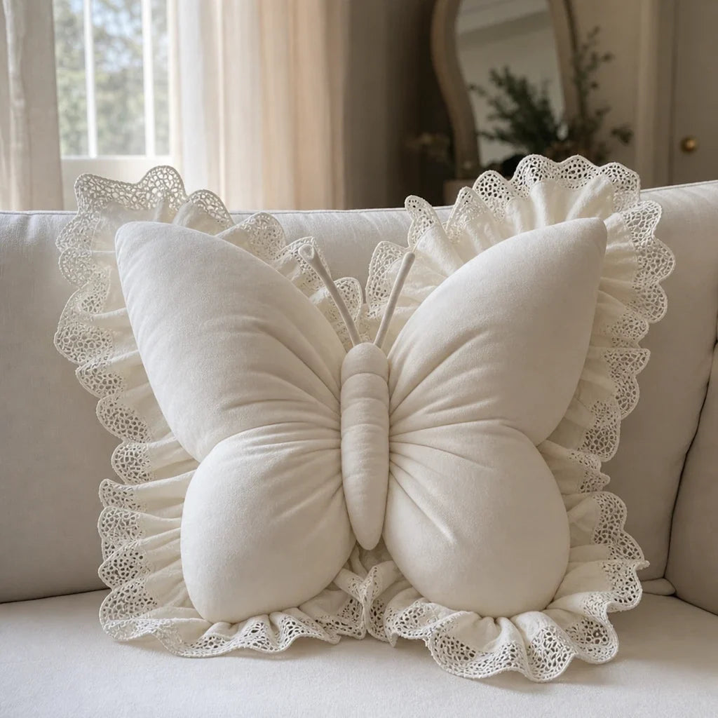 Lacewing – Velvet-Look Butterfly Lace-Trim Throw Pillow