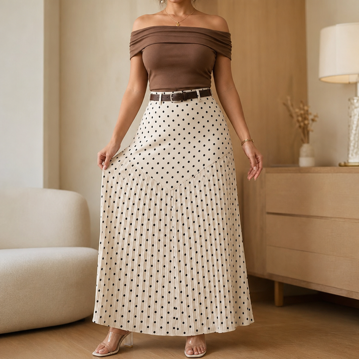 Wearbella – Polka Dot Pleated A-Line Midi Skirt