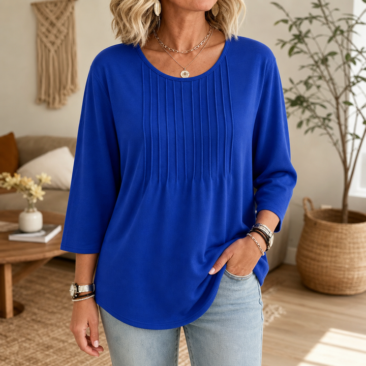 Pleatwell – Vertical Pleated Round-Neck Top