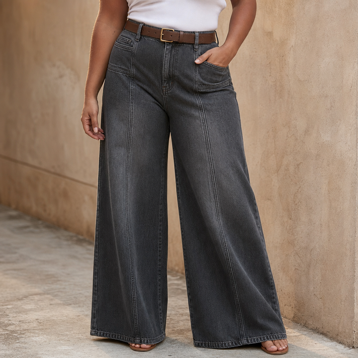Longline Denim – High-Waisted Wide-Leg Seam Jeans