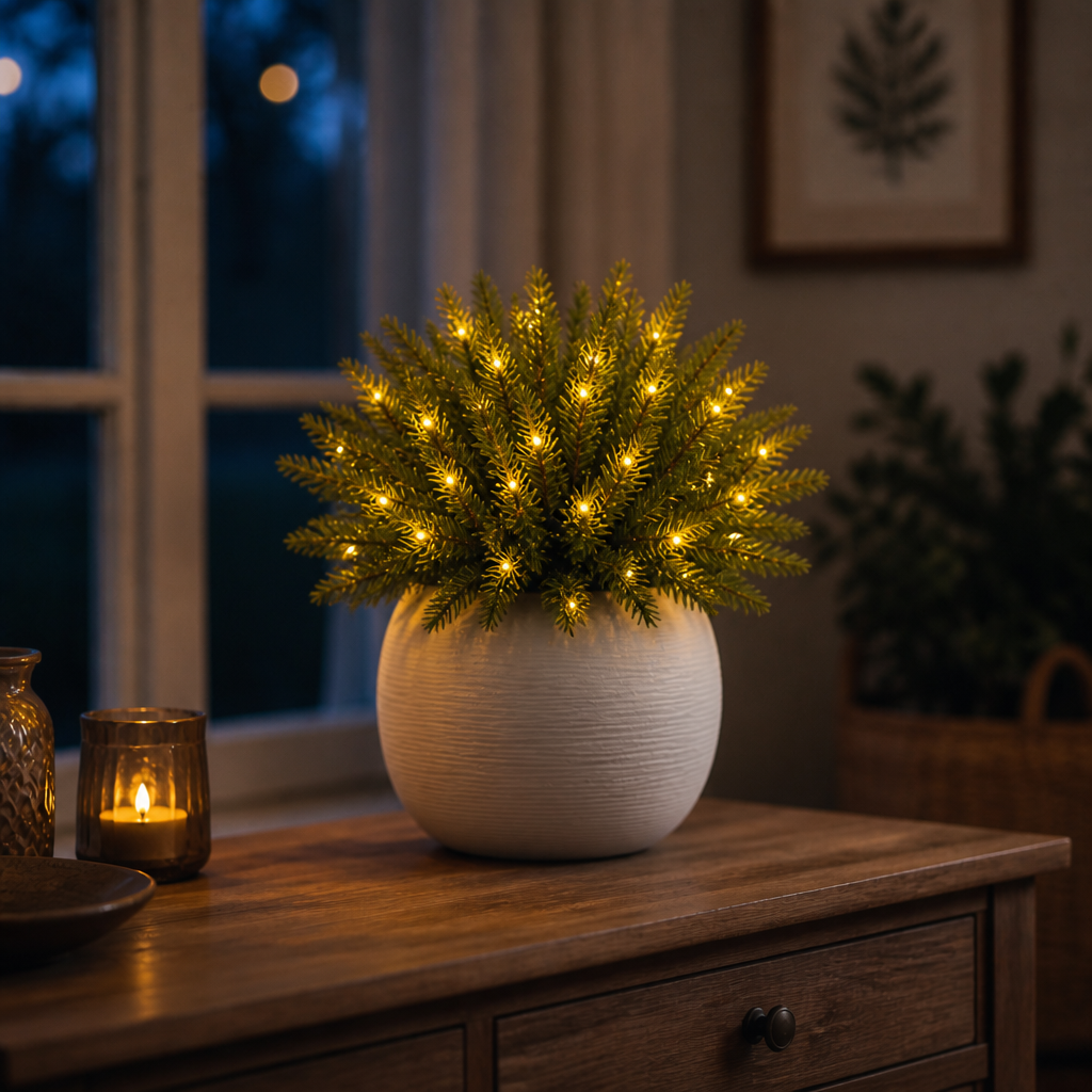 Duskglow – Lit Pine Branches That Spread Warmth, Not Clumps
