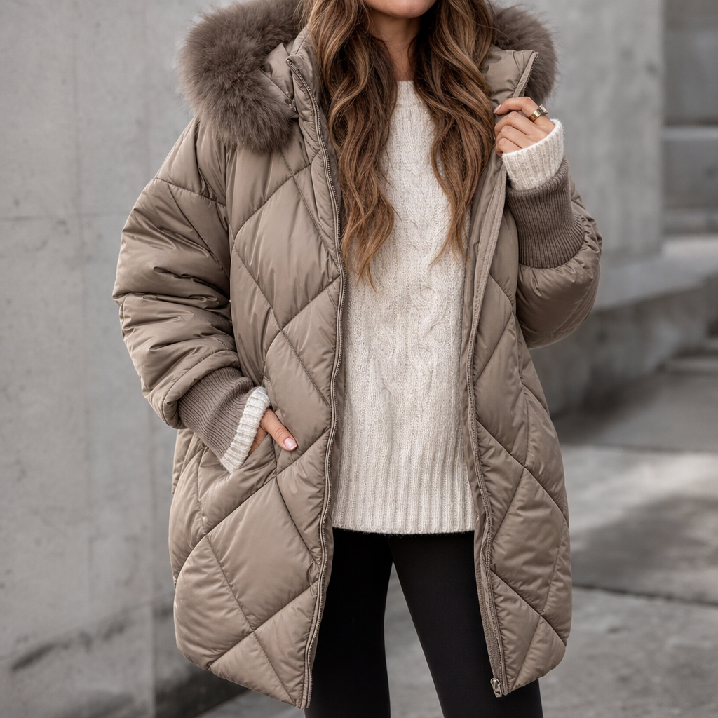 Wovella – Oversized Faux-Fur Hood Quilted Parka