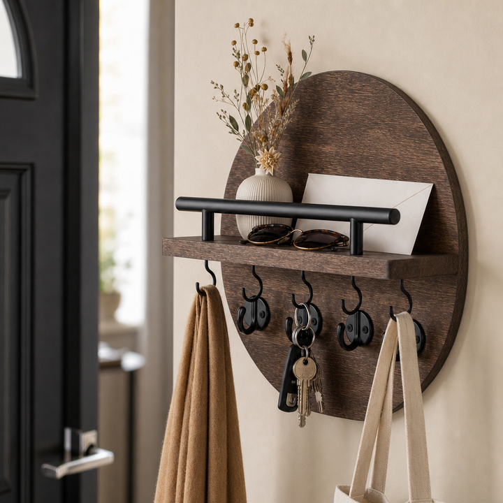 Keyhaven – Wall-Mounted Entryway Shelf With Double Hooks