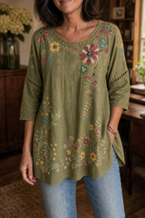 Vellamore – Floral Print Three-Quarter Sleeve Tunic Top