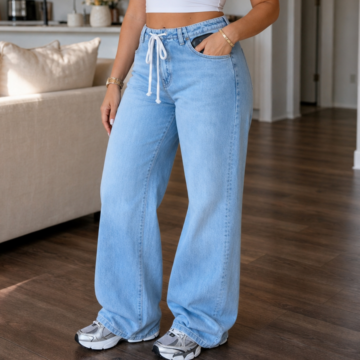 Flexelle – High-Waisted Drawstring Wide-Leg Jeans