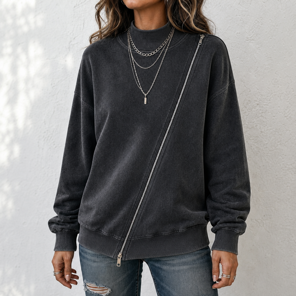 Slantwick – Diagonal Zip Drop-Shoulder Sweatshirt Jacket