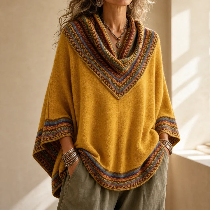 Cowl & Clover – Geometric Cowl-Neck Knit Poncho Top