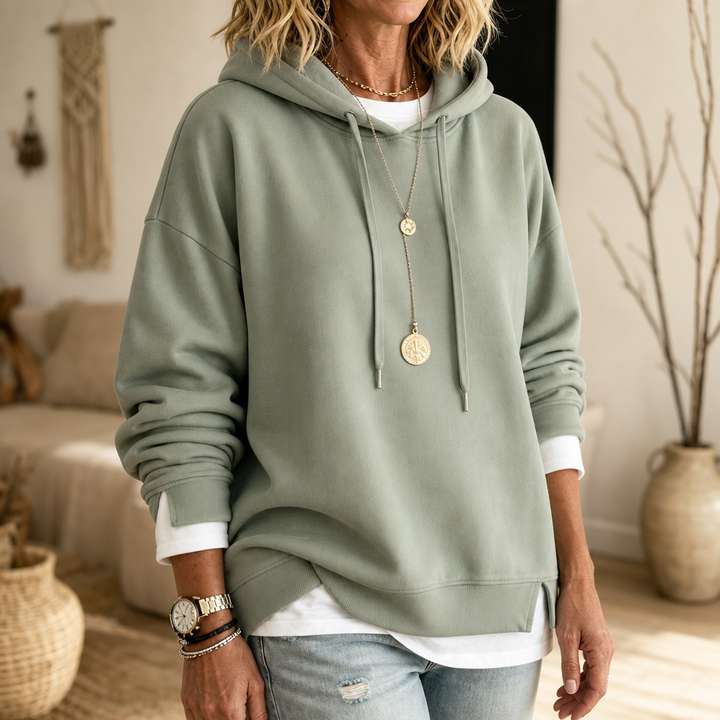 Layerlyn – Layered Two-Tone Hem Hoodie