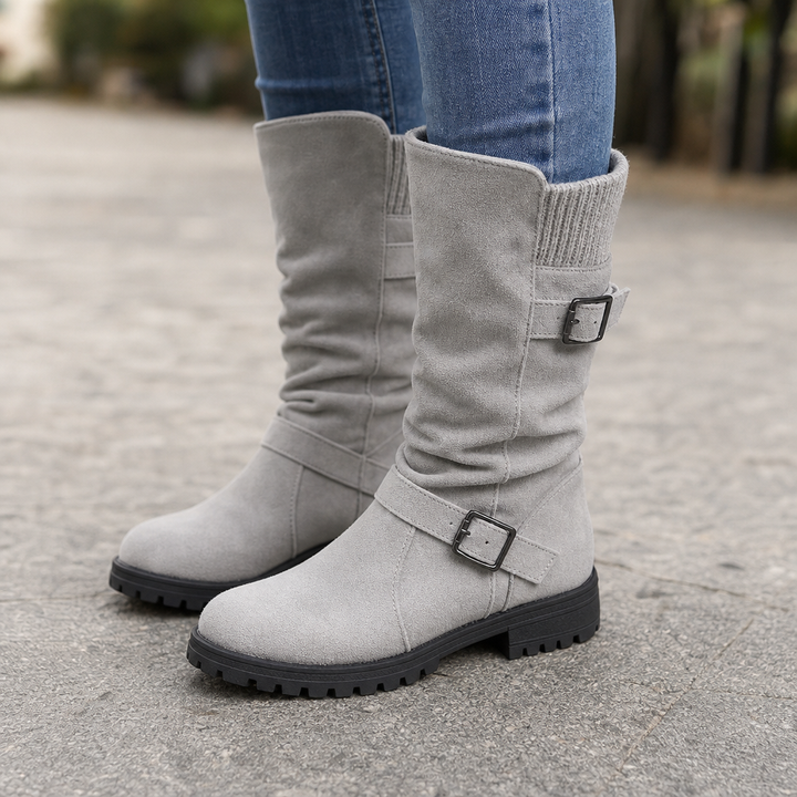 Slouchelle – Ribbed Cuff Slouch Mid-Calf Boots