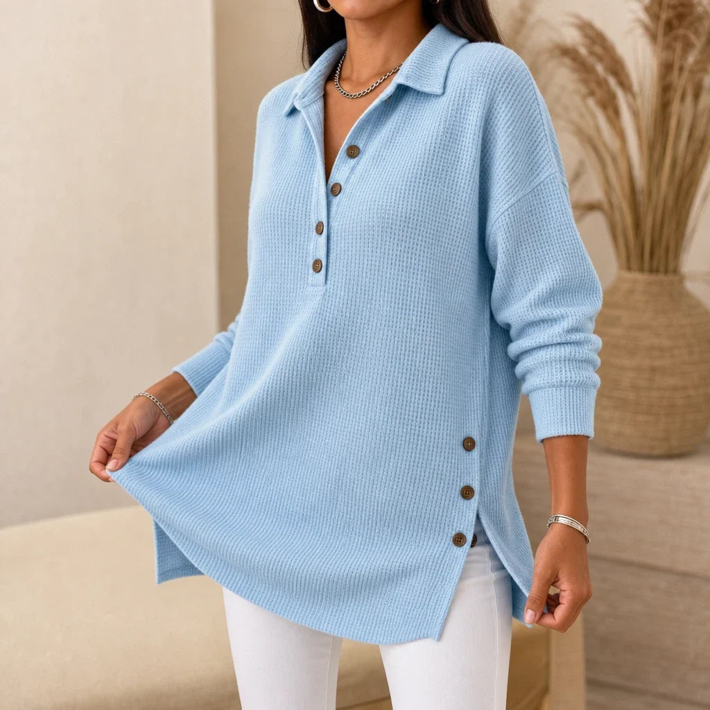 Waffle & Wear – Long-Sleeve Waffle-Knit Tunic Sweater