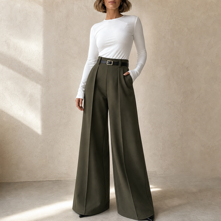 Elonga – Pleated High-Waisted Wide-Leg Trousers