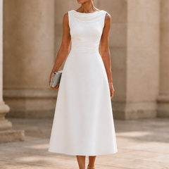 Draperie – Draped-Neck Pleated A-Line Wedding Guest Dress