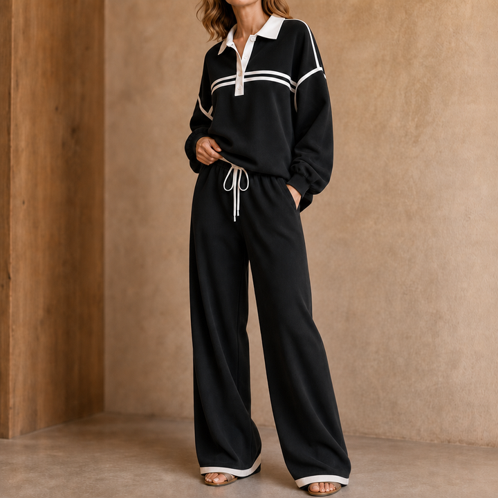 Wearbella – Striped Patchwork Sweater And Wide-Leg Pants Set