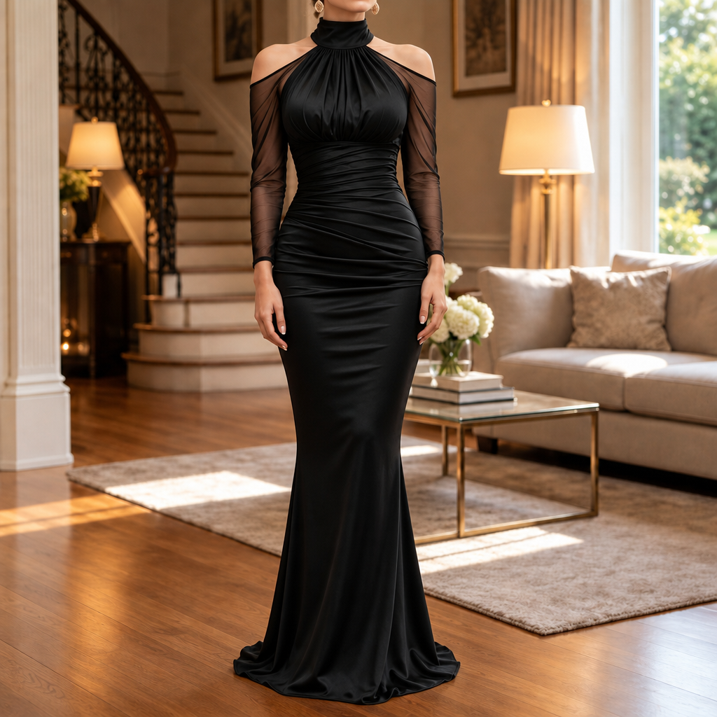Elarian – Sheer Cold-Shoulder Mermaid Gown