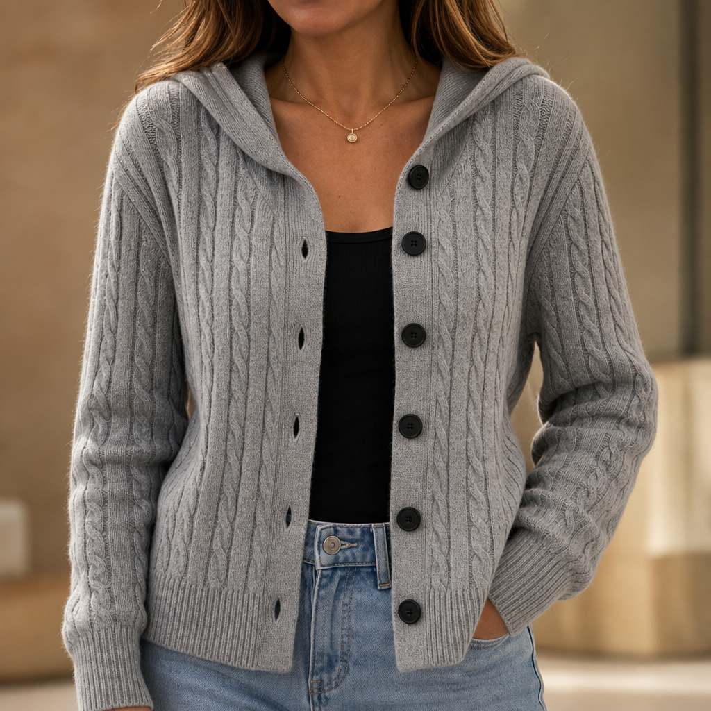 Wearbella – Braided Cable-Knit Hooded Cardigan