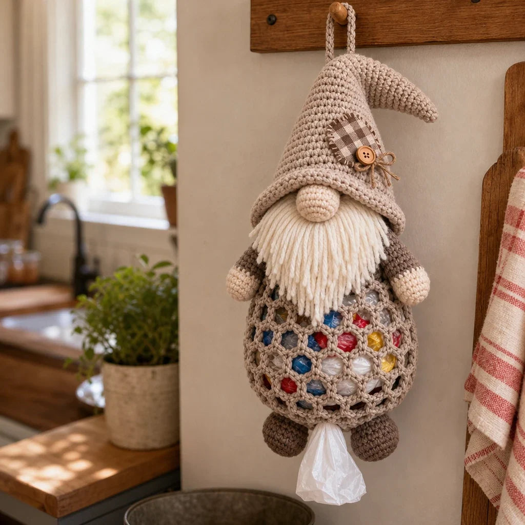 Gnome & Gather – Crochet Gnome Bag Holder