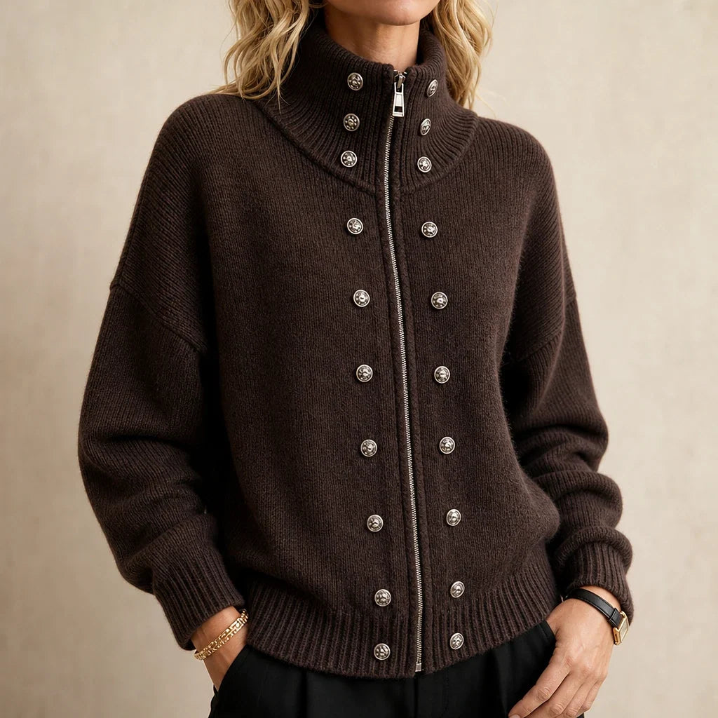 Wearbella – Double-Breasted Stand Collar Knit Cardigan