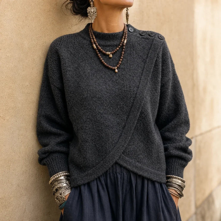 Wrapwell – Textured Crossover Knit Sweater