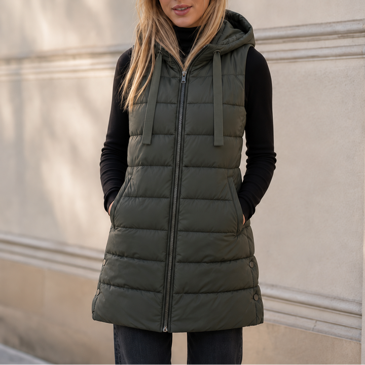 Longbella – Hooded Longline Quilted Puffer Vest
