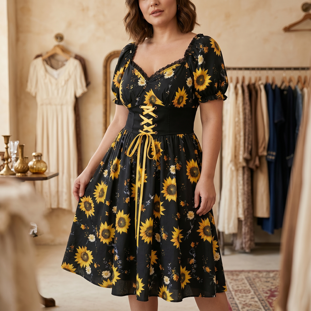 Florenza – Women's Sunflower Corset Midi Dress – Lark & Clover Florenza – Women's Sunflower Corset Midi Dress – Lark & Clover