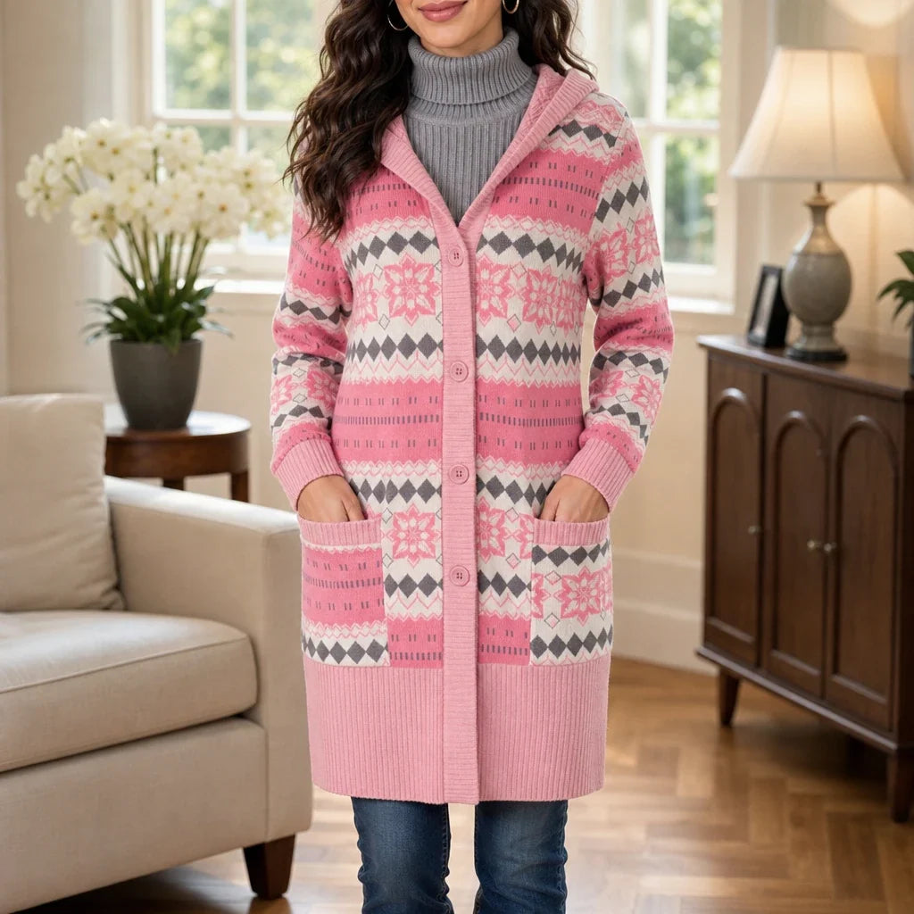 Jacquard Haven – Pink Patterned Knit Jacket