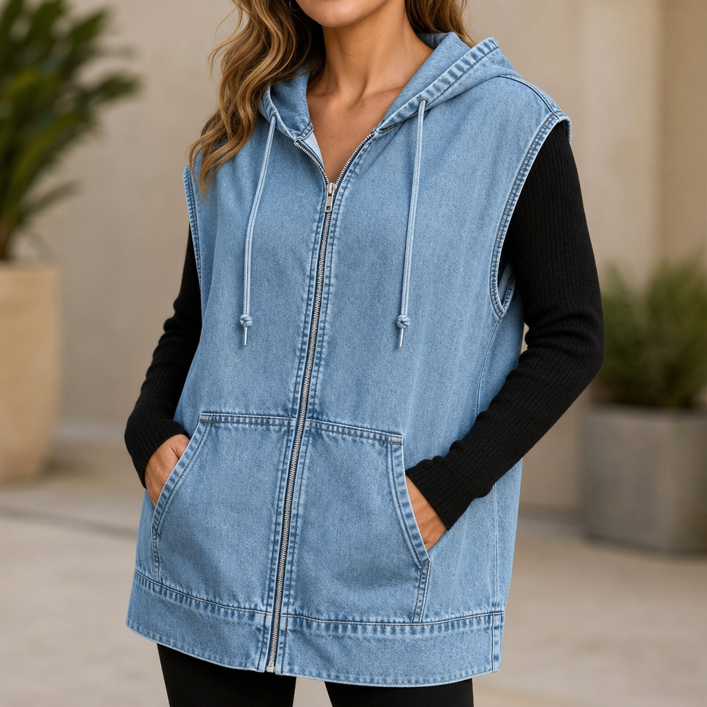 Wrapdrift – Oversized Hooded Denim Like Vest