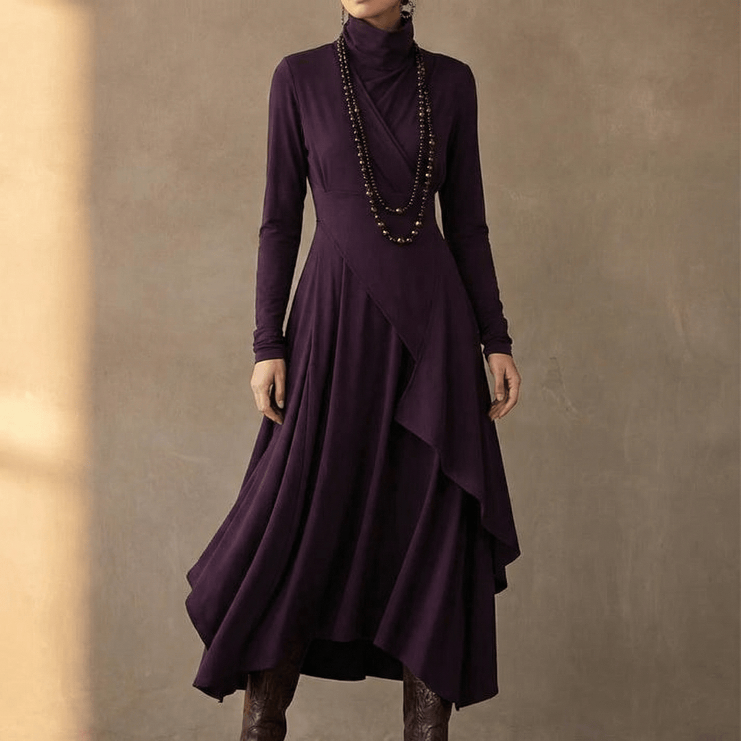 Florenne – Asymmetrical Draped High Neck Maxi Dress – Lark & Clover