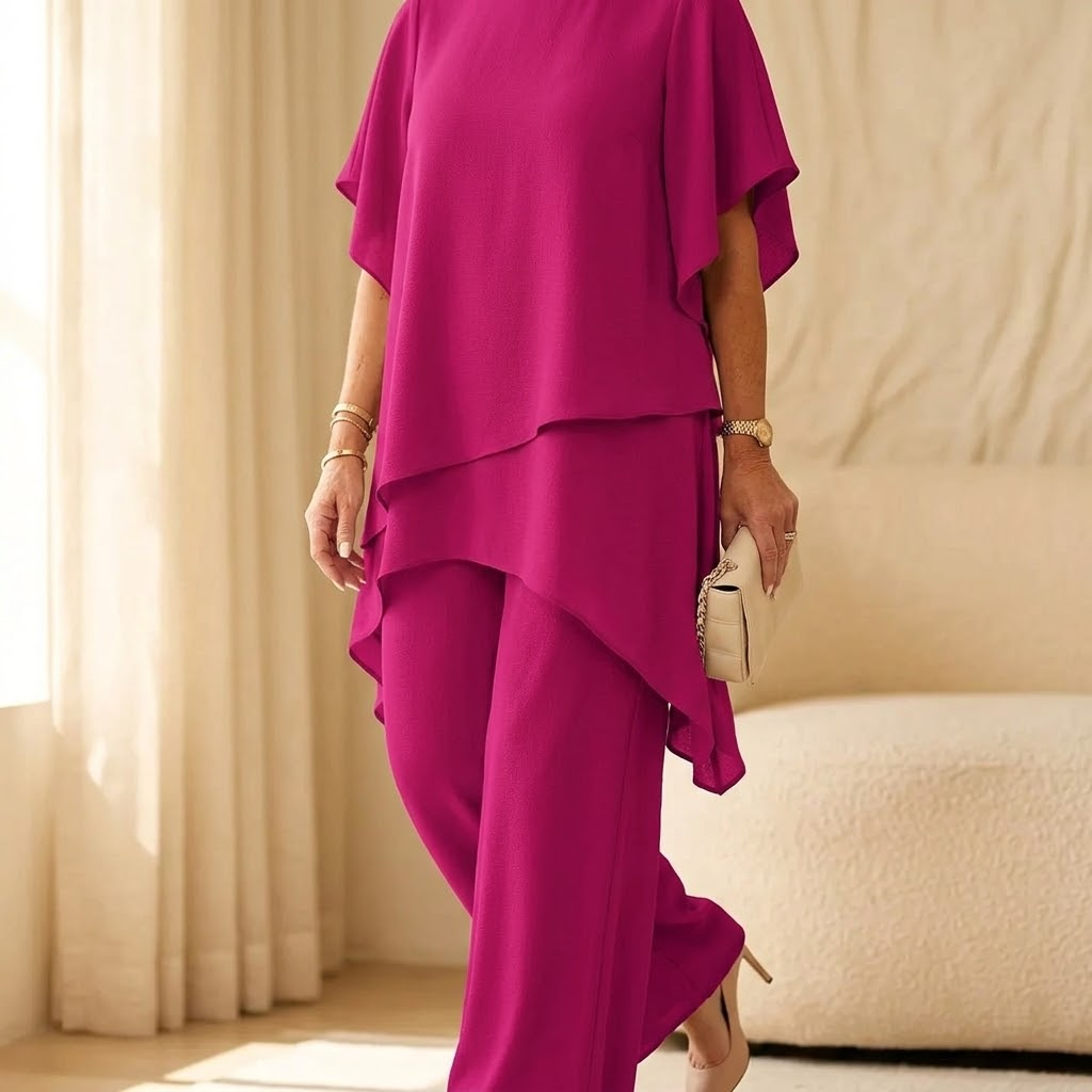 Graziella™ – Chiffon Two-Piece Set with Asymmetric Top