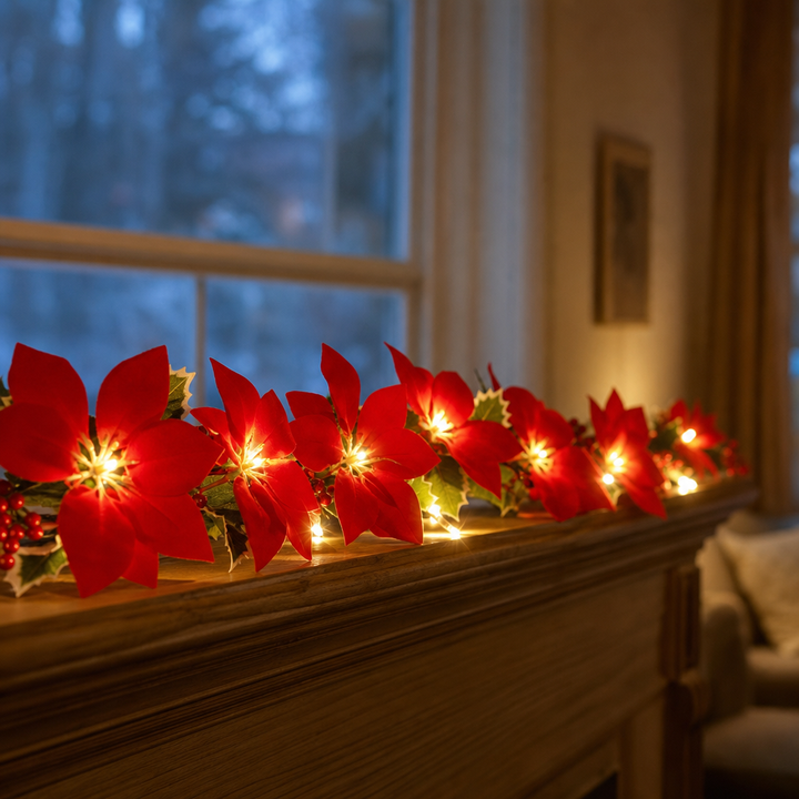 Hollyvia – Poinsettia LED Light-Up Garland