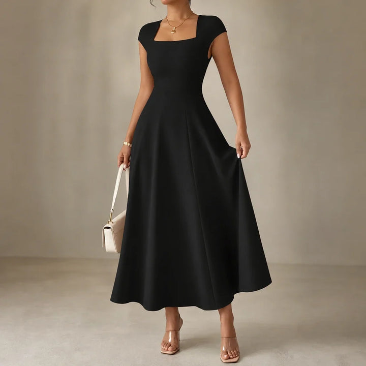 Alina – Square Neck Fitted Bodice A-Line Midi Dress