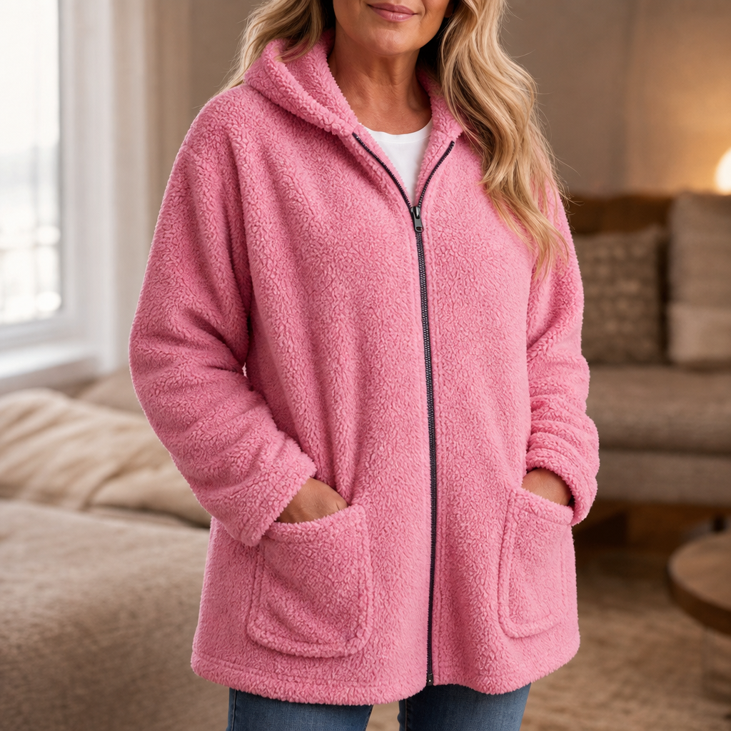 Cozelle – Plush Hooded Oversized Zip-Up Jacket