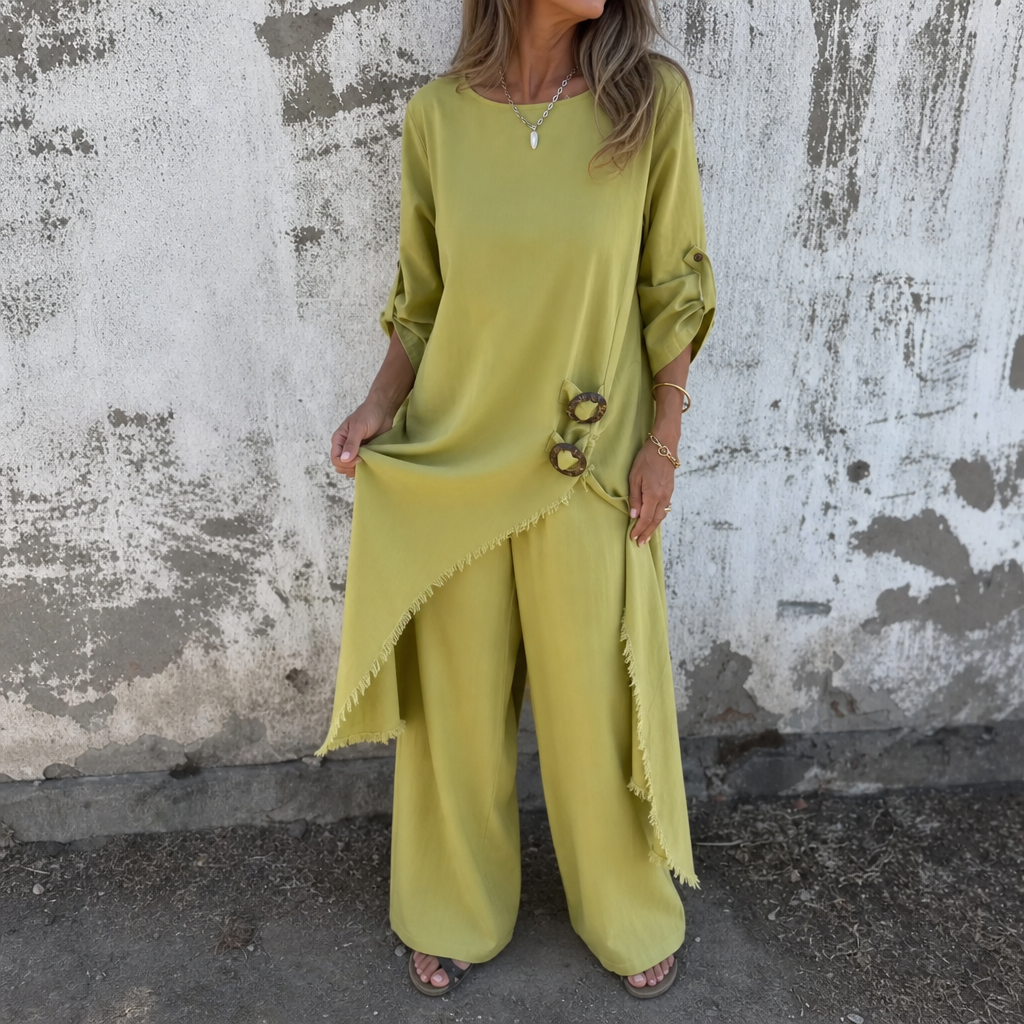 Effortlane – Asymmetric Hem Cotton-Linen Tunic Set