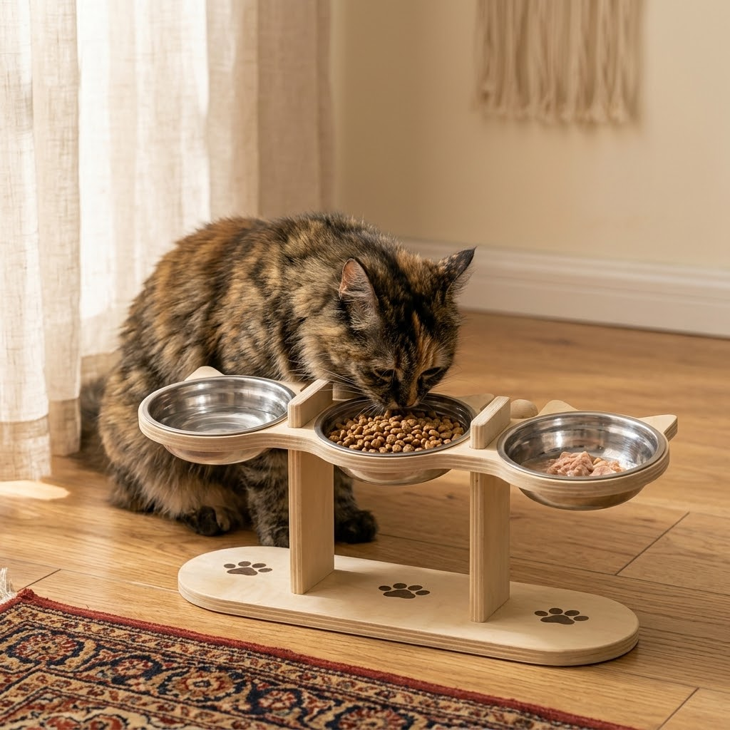 PawNest™ 3-Bowl Wooden Pet Feeding Station