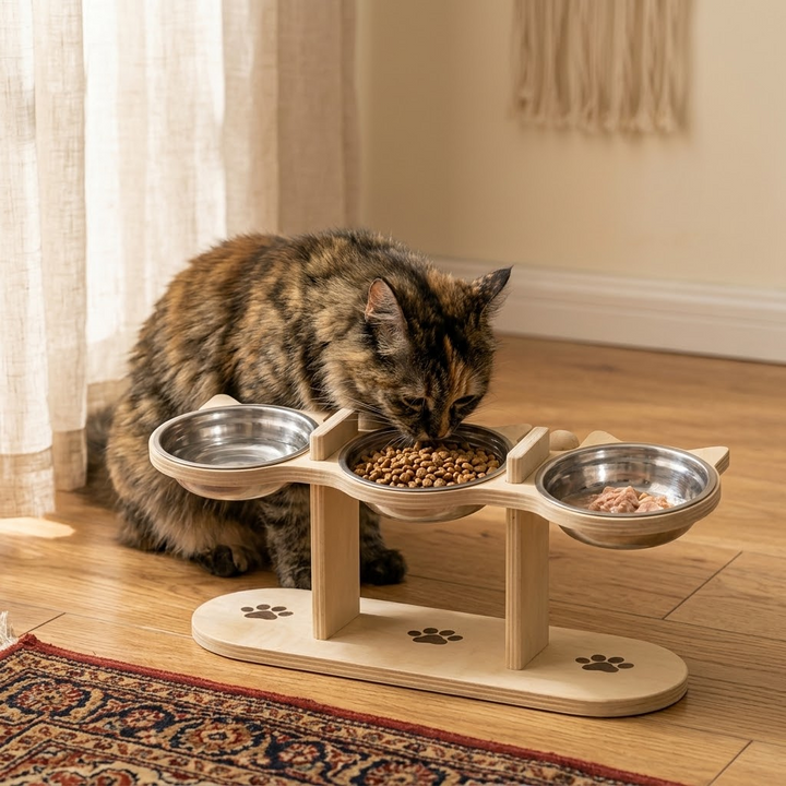 PawNest™ 3-Bowl Wooden Pet Feeding Station
