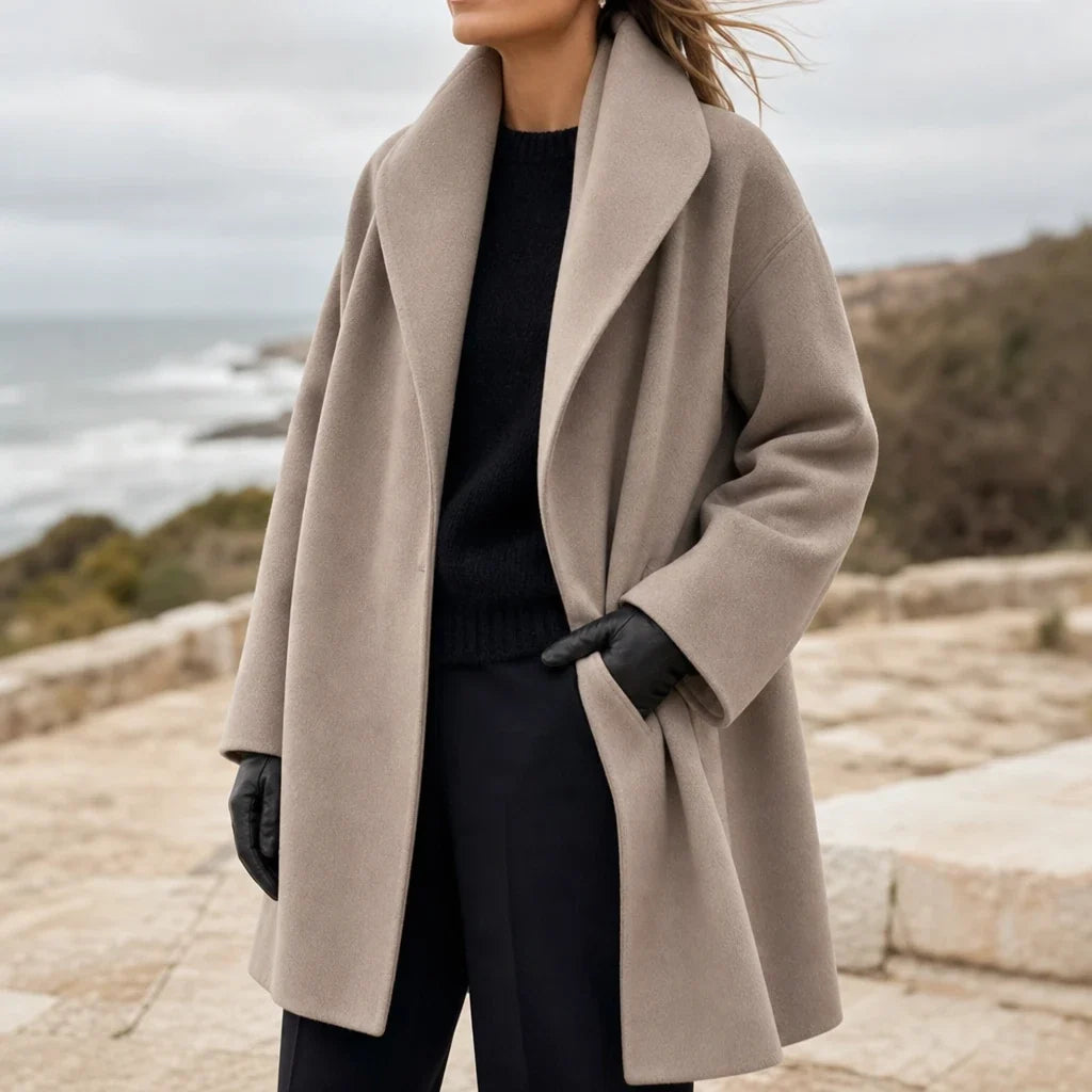 Adelyn – Oversized Taupe Long-Sleeve Coat