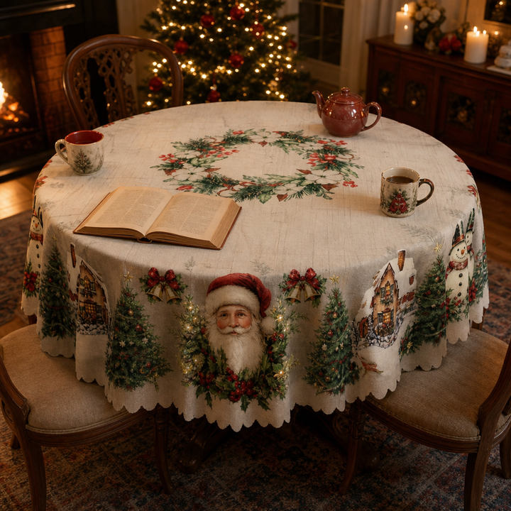 Yuletide Table – Santa Print Christmas Tablecloth