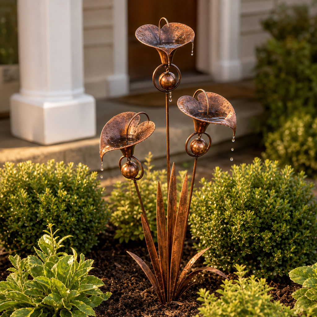 Calla Chime – Three Copper-Tone Calla Lily Garden Stake