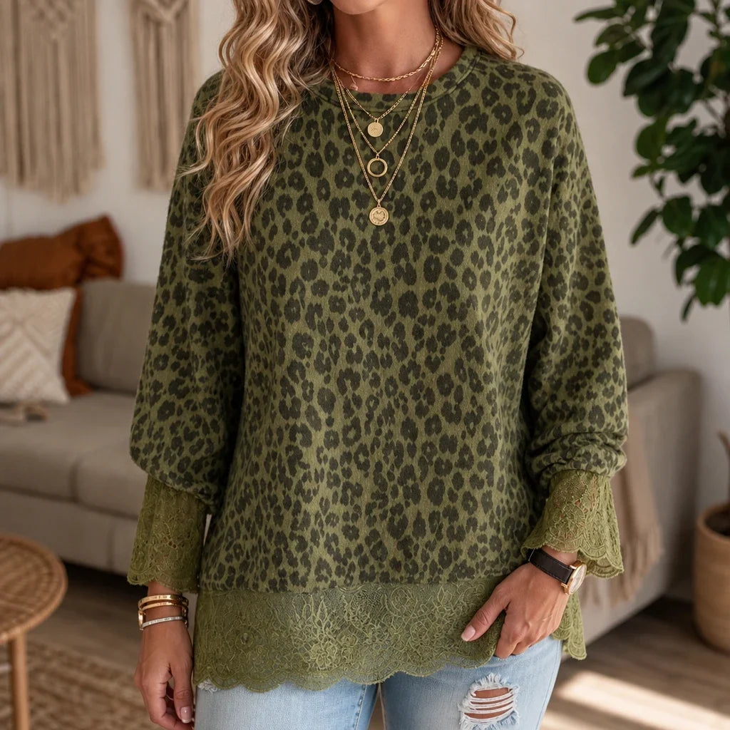 Leopard Lace Layer Top – Leopard Print Faux-Layered Pullover