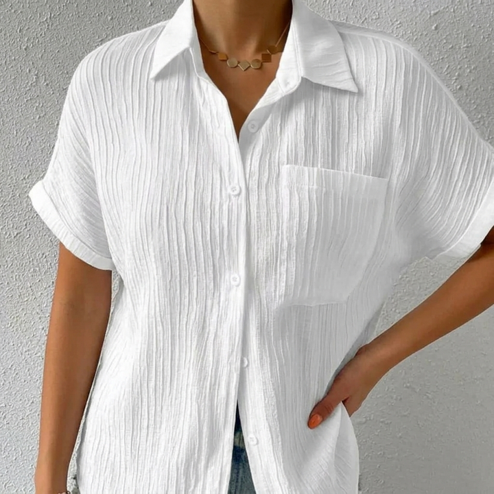 Vivara™ – Textured Crinkle Button Down Blouse