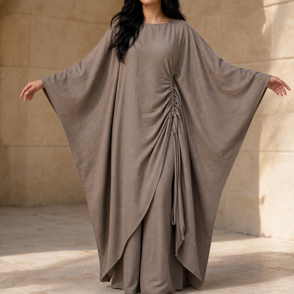 Elara – Adjustable-Waist Batwing Kaftan Trouser Set