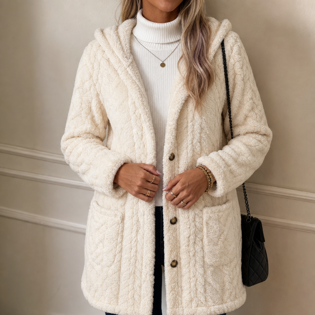 Cinchwarm – Cable-Knit Hooded Long Cardigan