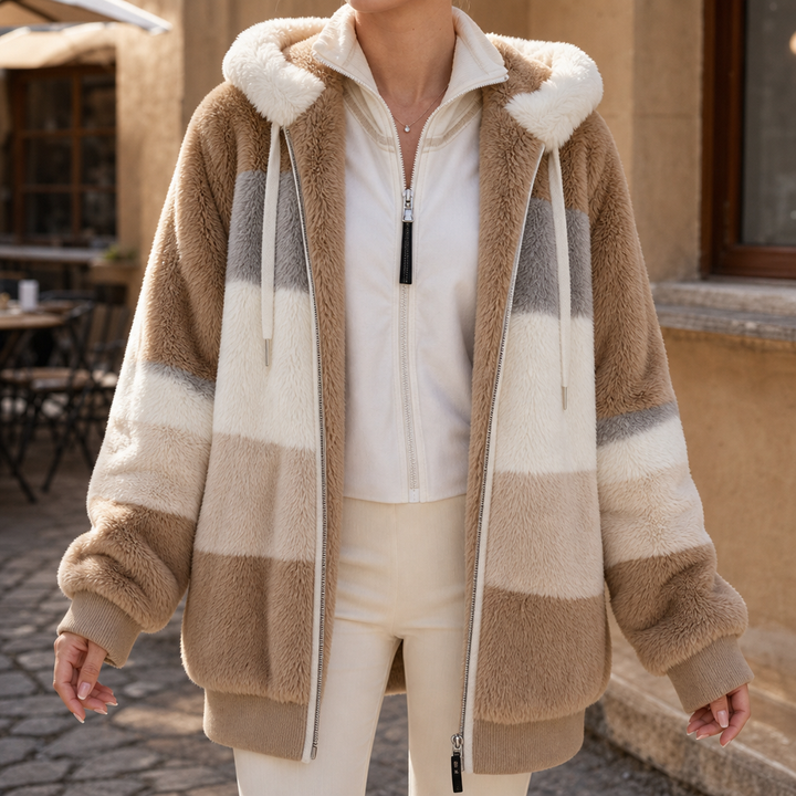 Furvella – Color-Block Oversized Faux Fur Coat