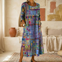 Tessara™ – Artisan Print Midi Dress with Pockets