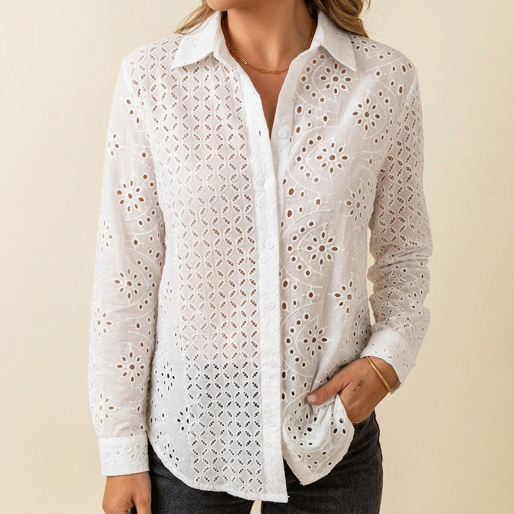 Florelle™ – Embroidered Eyelet Button Blouse