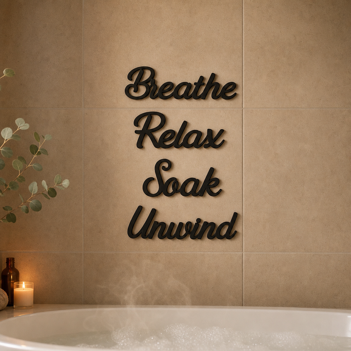 Millhouse Woodcraft – Layered Wood Cutout Bathroom Wall Sign Set