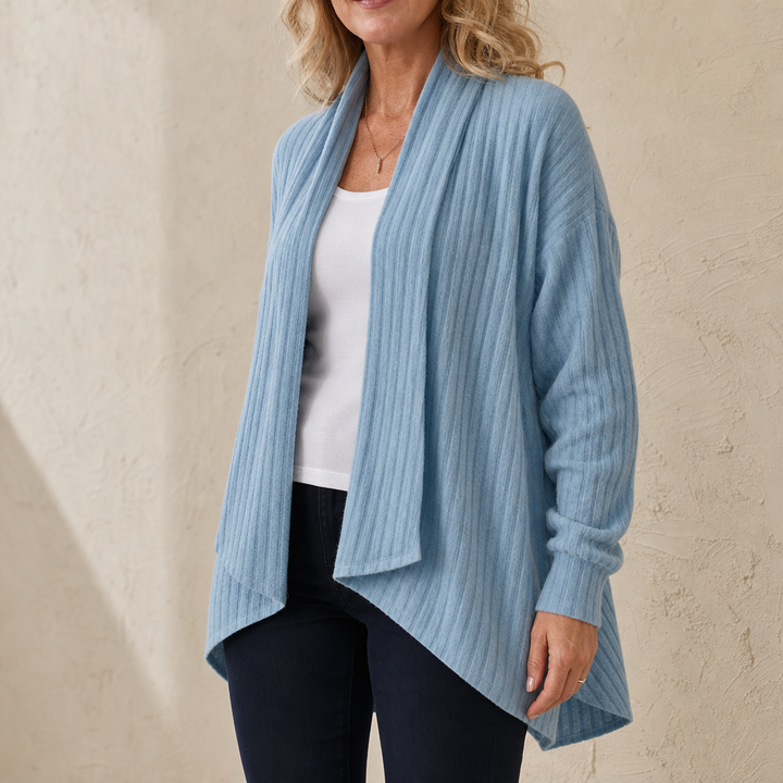 Draperly – Eyelet Waterfall Open-Front Cardigan