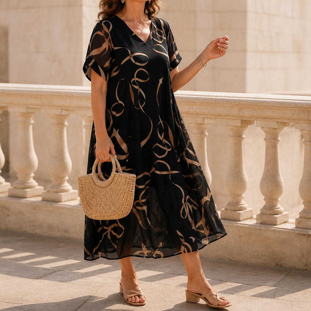 Draperie – V-Neck Maxi Dress That Skims, Never Clings